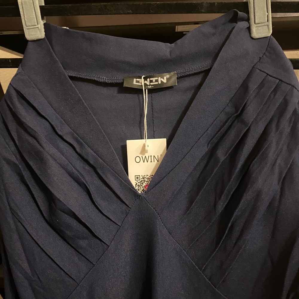 Elegant 1930s Style Navy Blue Dress — NWT — Size Medium - Picture 2 of 4